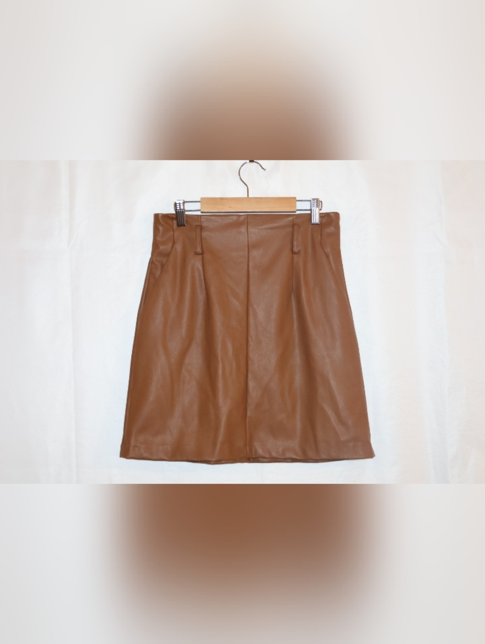 Banana Republic Faux Leather High-Waisted Mini Skirt-Brown Cognac. Size 0.